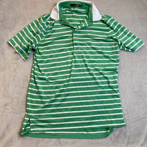 Ralph Lauren RLX Women's Polo Shirt Medium Short Sleeve Green White Striped Y2K - Picture 6 of 7